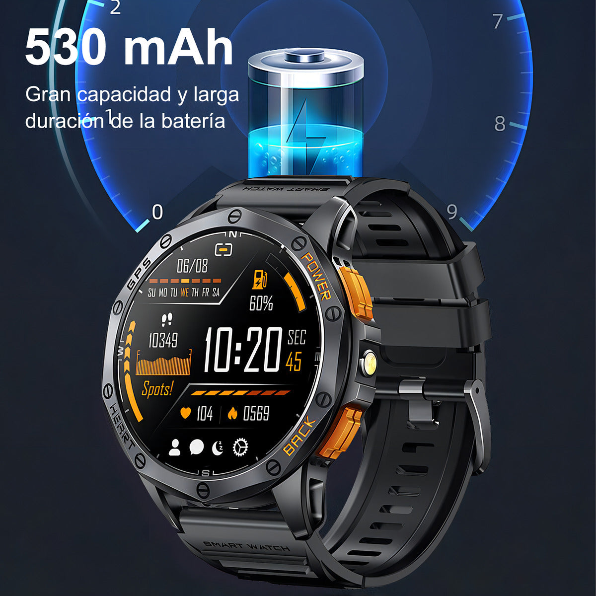 Militar Reloj Smartwatch Hombre Con Linterna Bluetooth Gps Caja Negro