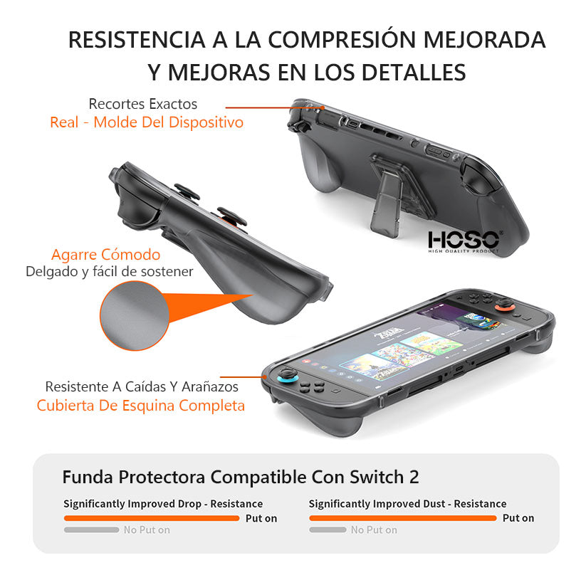 Funda Nintendo Switch 2 Gris Transparente Soporte Integra - Gris