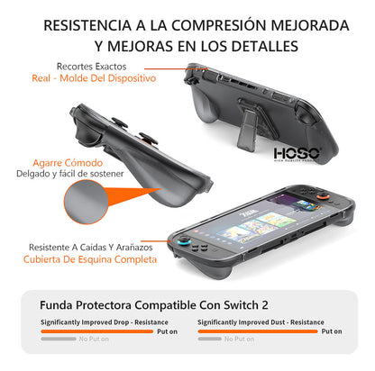 Funda Nintendo Switch 2 Gris Transparente Soporte Integra - Gris