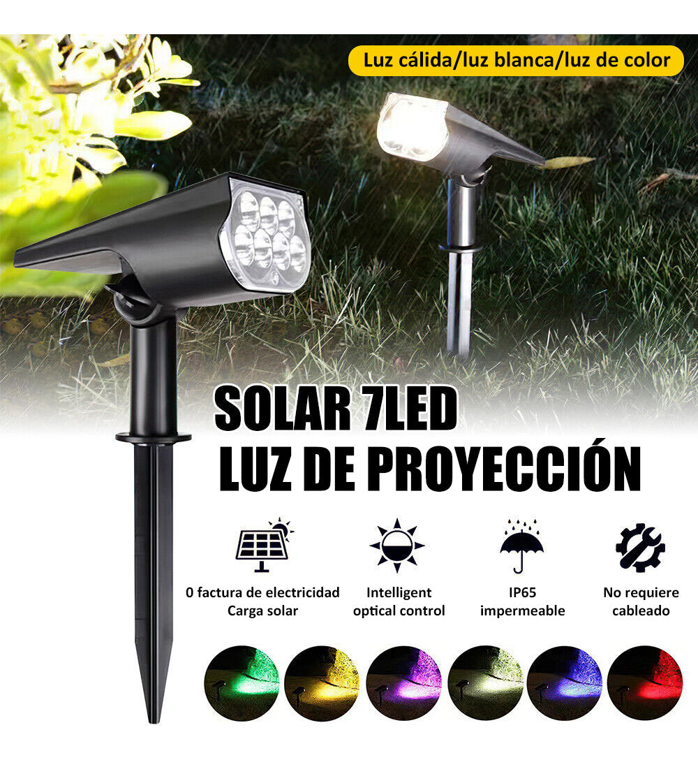 Foco Estaca Led Lámpara Solar Exterior Jardín 7 Colores