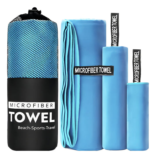 Toalla De Baño Viaje Deportiva Microfiba Secado Rápido 3pcs Color Celeste Microfibra