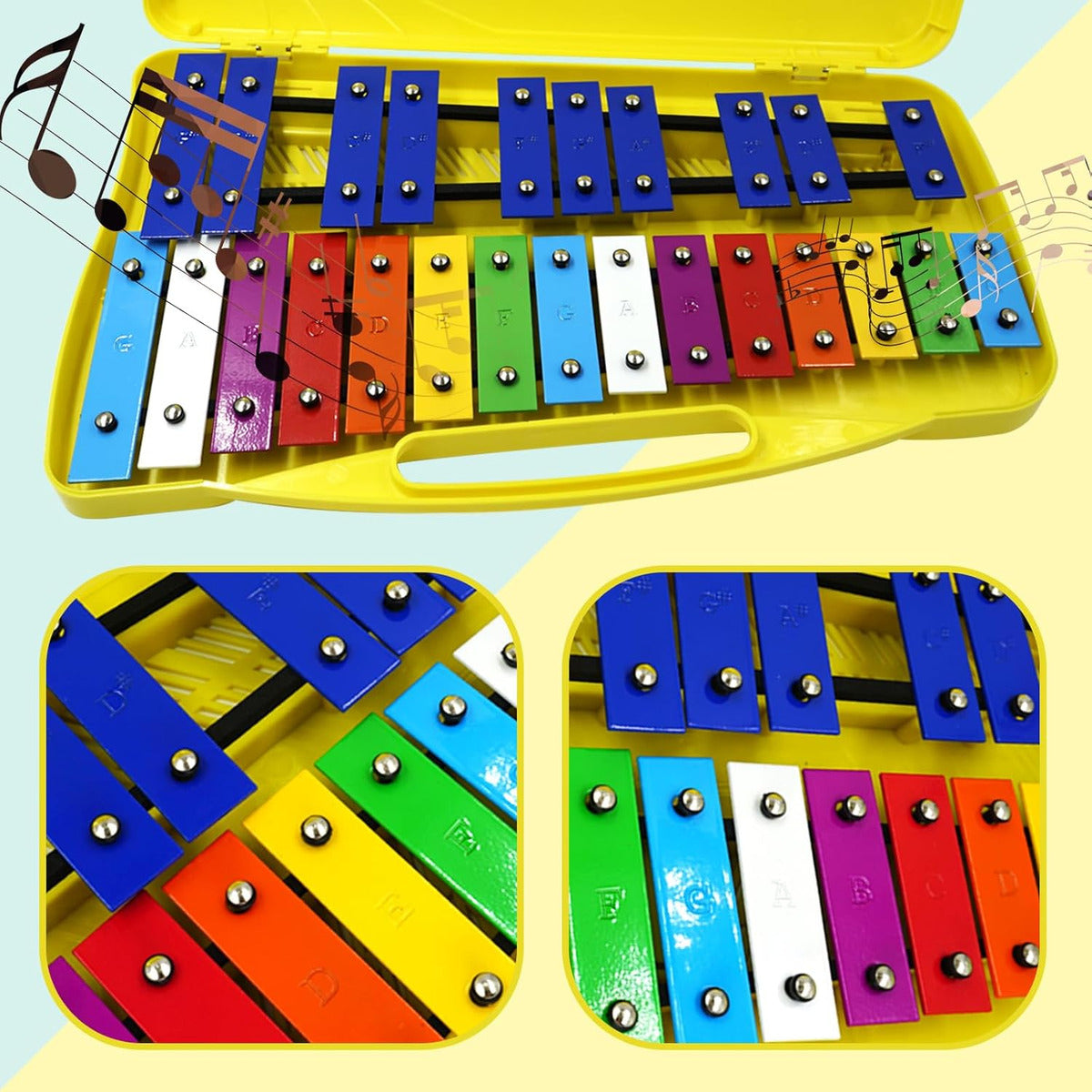 Metalófono Escolares Cromático Percusión 25 Notas 4 Colores