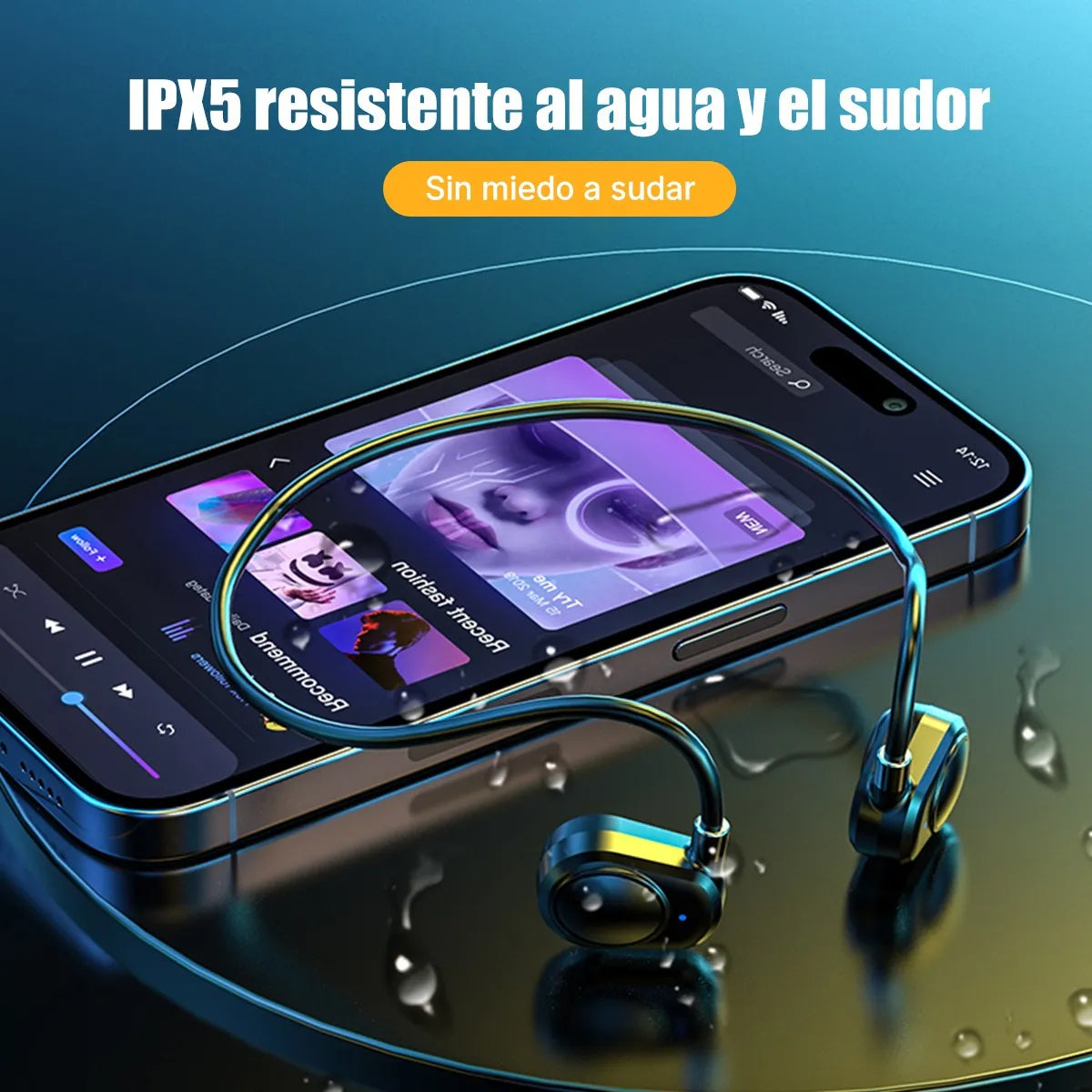 Audífono Inalámbrico Bluetooth Deporte Sonido De Alta Calida Color Negro Luz Azul Acero