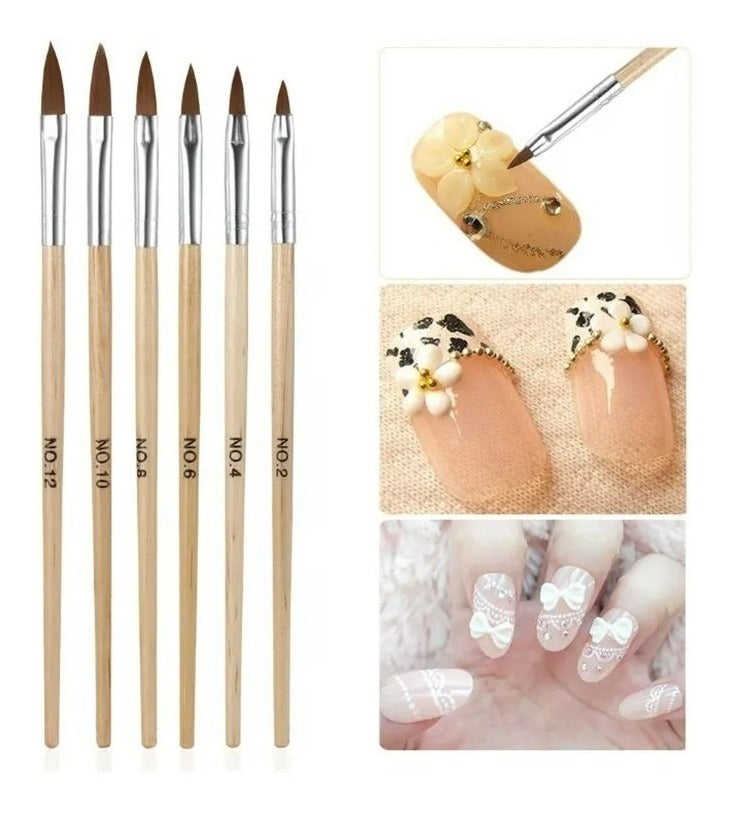 Pincel Para Uñas Acrílicas Gel Manicure Madera
