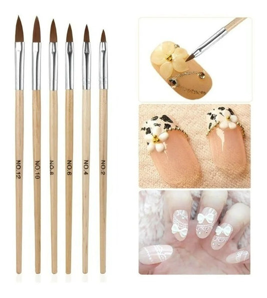 Pincel Para Uñas Acrílicas Gel Manicure Madera