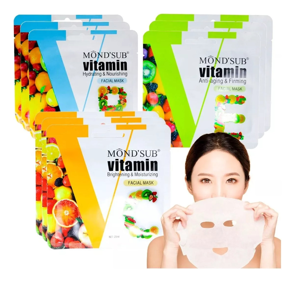 Mascarillas Faciales Vitamina B - C - E  25ml, Mond´sub