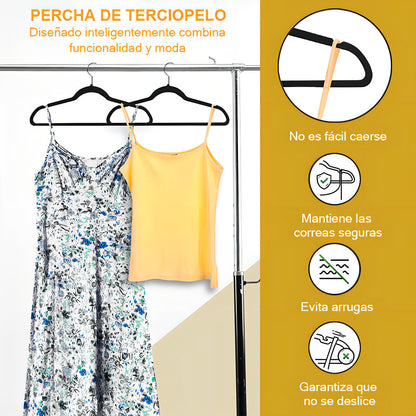 Colgadores De Ropa Hoso Set 30u Terciopelo Antideslizante Negro