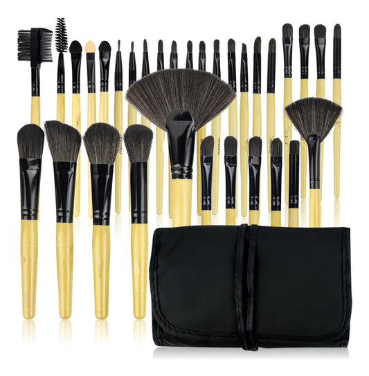 Set 32 Pinceles Y Brochas Maquillaje + Bolso Organizador Color Negro