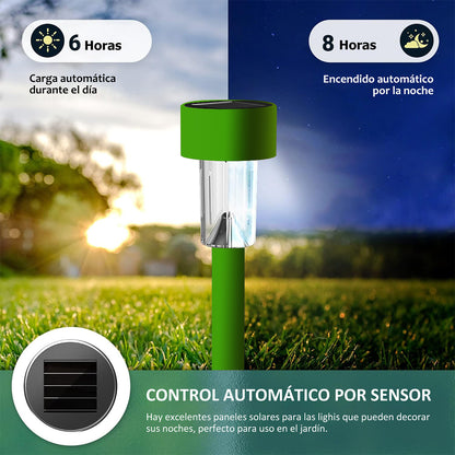 Luces Solares Exterior Lámpara Foco Jardín 10pcs 5colores Estructura Verde Claro