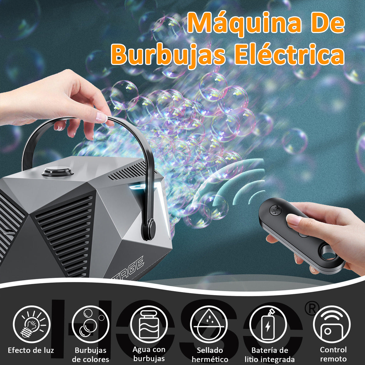 Máquina De Burbujas Hoso Ppj Portátil Con Control Remoto 5w Para Fiestas