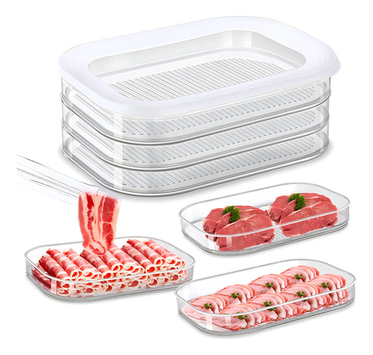 Contenedor Plástico Para Carne Triple Con Tapa Frescura Color Transparente