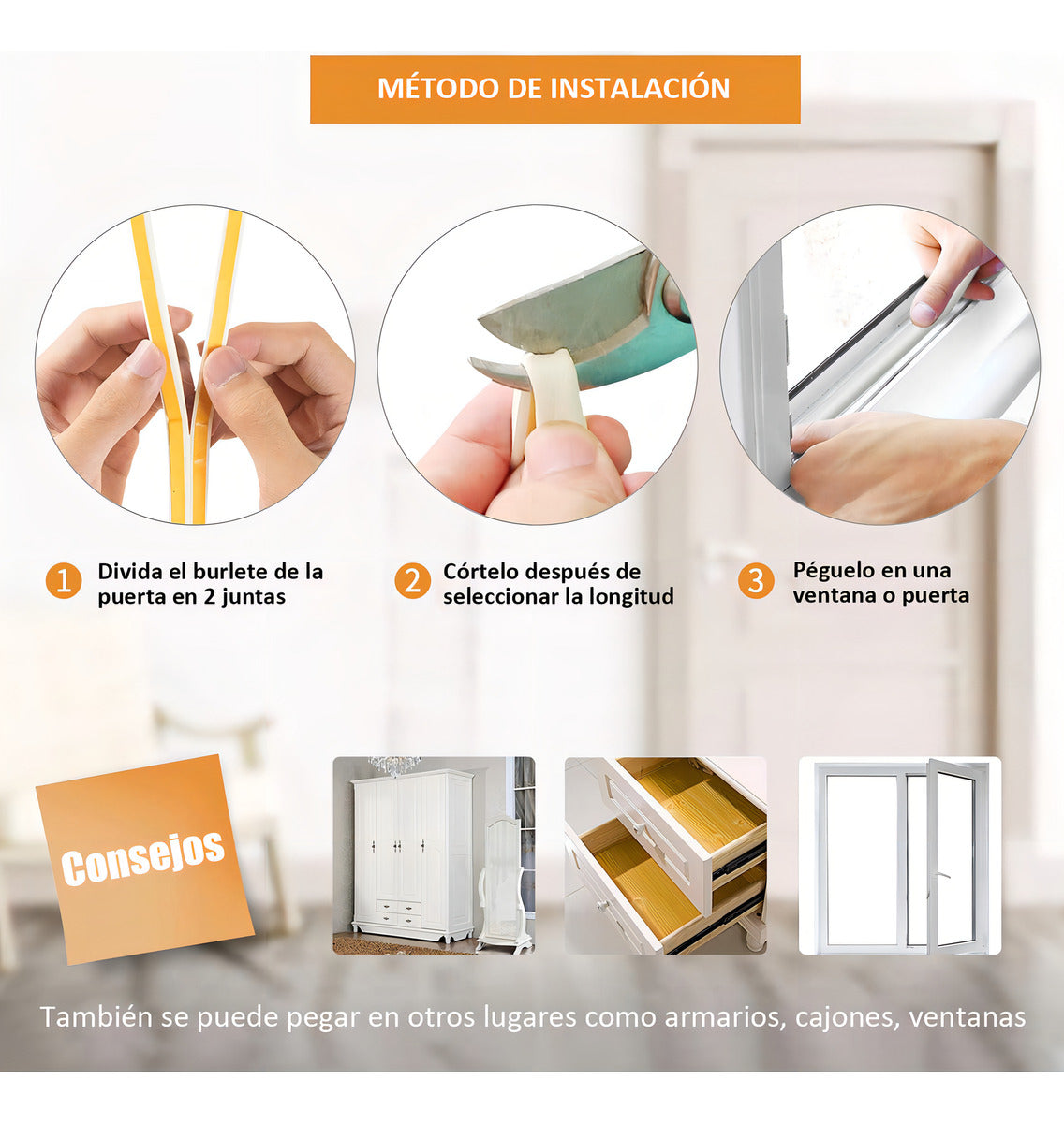 Burlete Hoso Tipo D Epdm Blanco 6m Incluye Adhesivo Para Puertas/ventanas