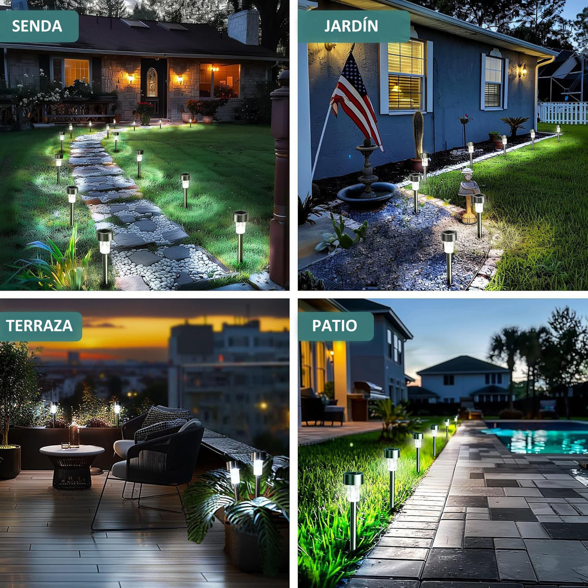 Luces Solares Exterior Lámpara Foco Jardín 10pcs 5colores