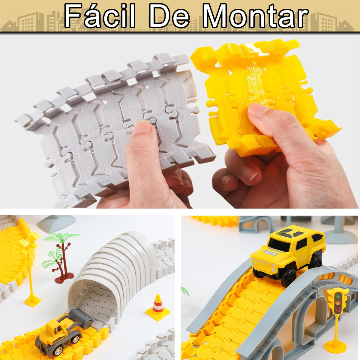 Juguete Pista De Auto Para Niño Bloque De Vehiculo Educativo Color Amarillo