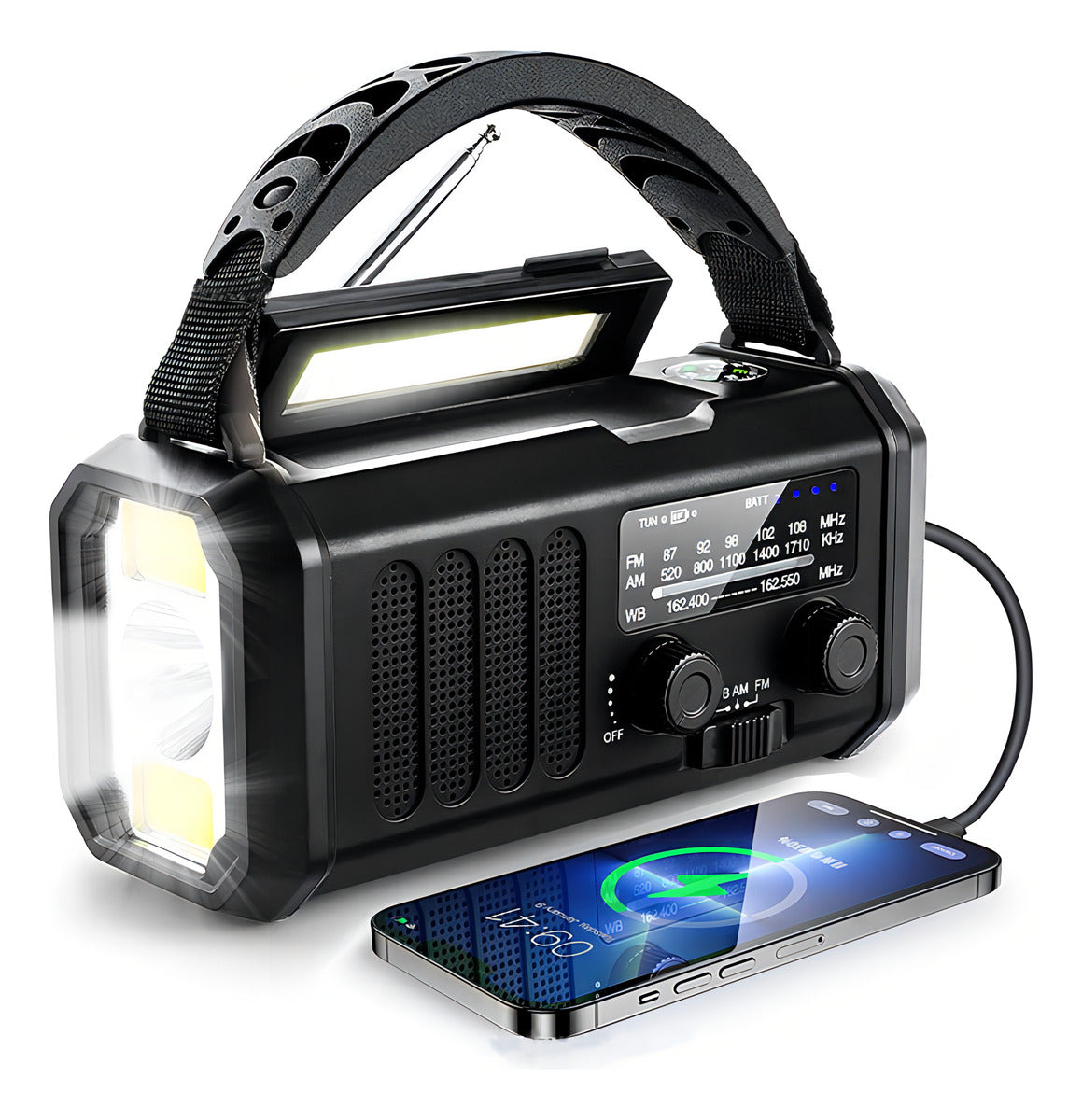 Radio Solar Am/fm Usb Cargable Con Luz Nocturna Urgencia Color Negro