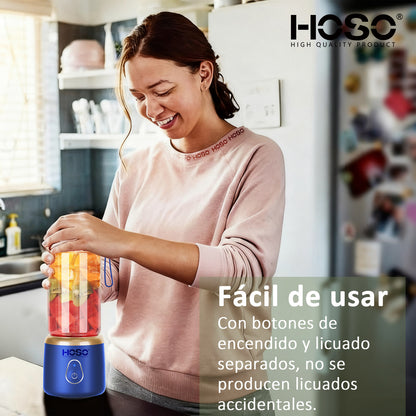 Licuadora Portatil Recargable 400ml + Vaso 500ml Con Tapa Color Azul