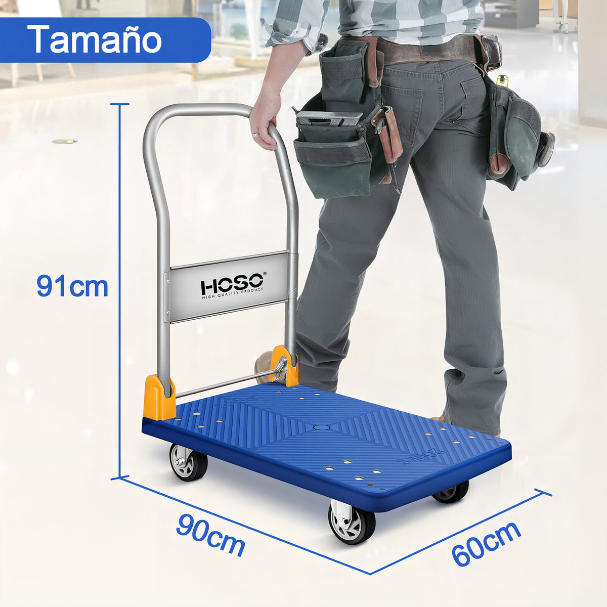 Carro De Mano Plegable Hoso 400kg Ruedas Silenciosas Tpr Acero