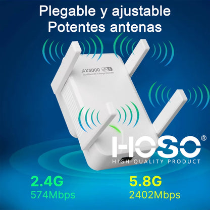 Repetidor Wifi 5,8g 2.4g Wifi6 Ax3000 2400mbps Rj45 4 Antena