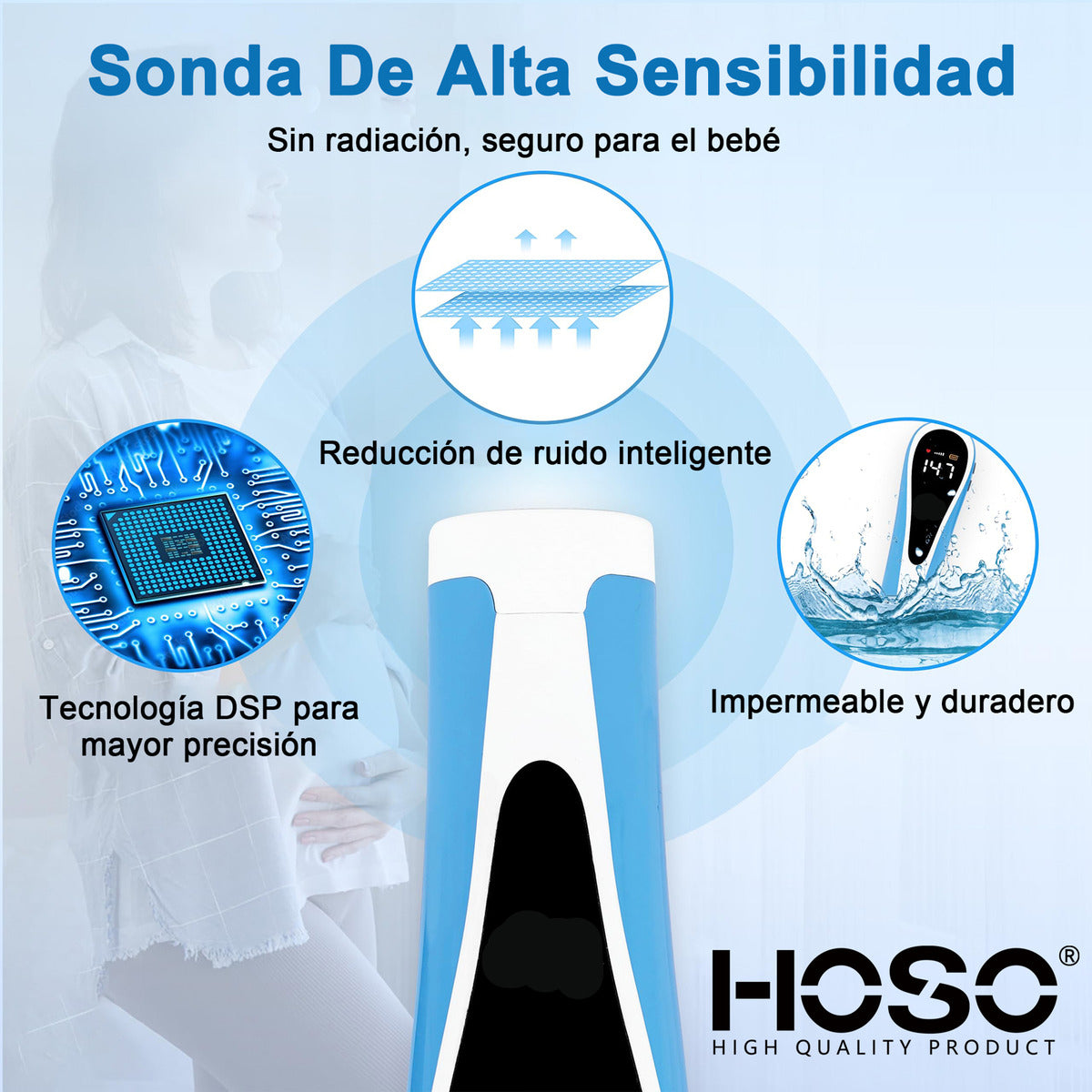 Hoso Doppler Fetal 3 Mhz Celeste 3v Con Gel Ultrasonido