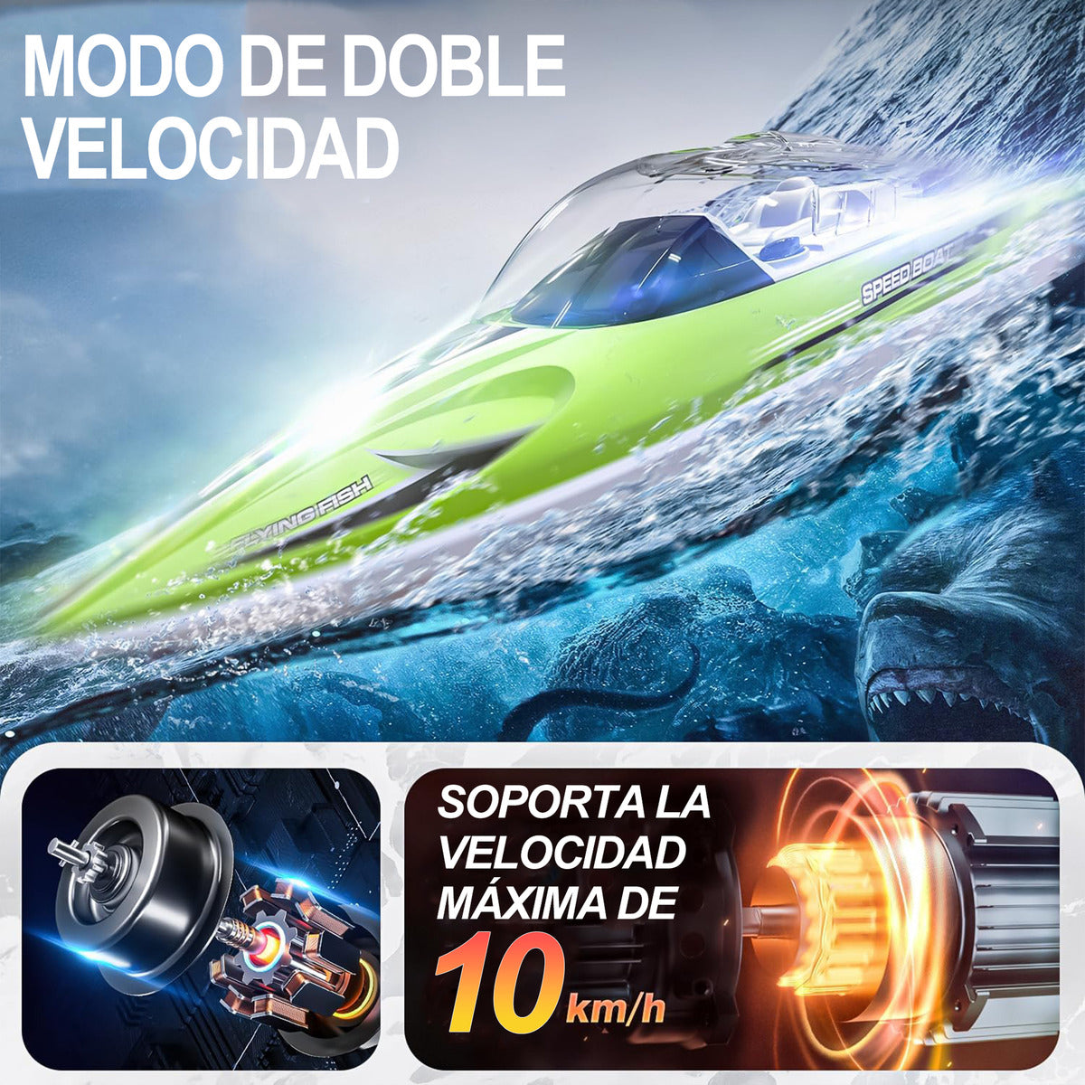 Cocodril Barco A Control Remoto Alta Velocidad Lancha Rápida Color Verde Personaje Cocodrilo