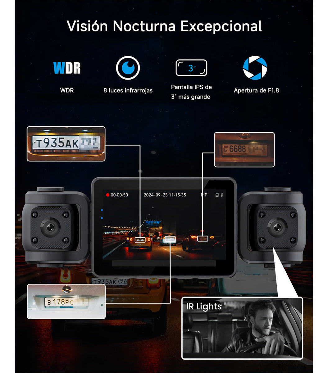 Dashcam 4 Cámaras Visión Nocturna - Seguridad Total para tu Auto
