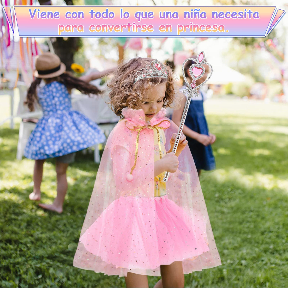 Vestido Princesa Halloween Niñas Capa Larga Brillante + Falda Corta Con Piedras