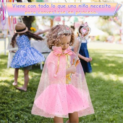 Vestido Princesa Halloween Niñas Capa Larga Brillante + Falda Corta Con Piedras