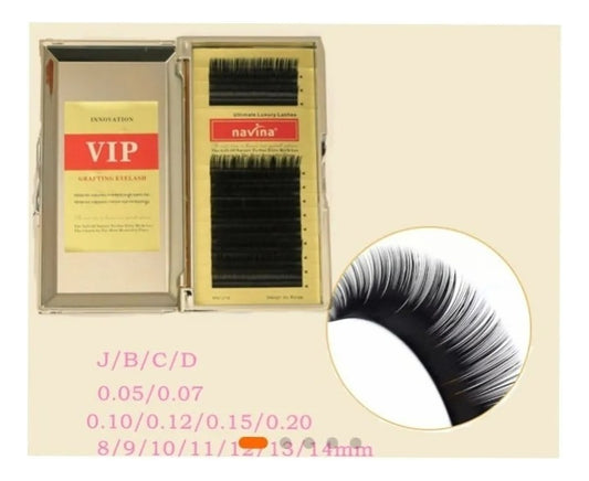 Caja Pestañas Una A Una Natural Navina Color Negro Espesor 10 Mm Largo 14 Mm Tipo De Curvatura C 1.4 Cm 1 Cm