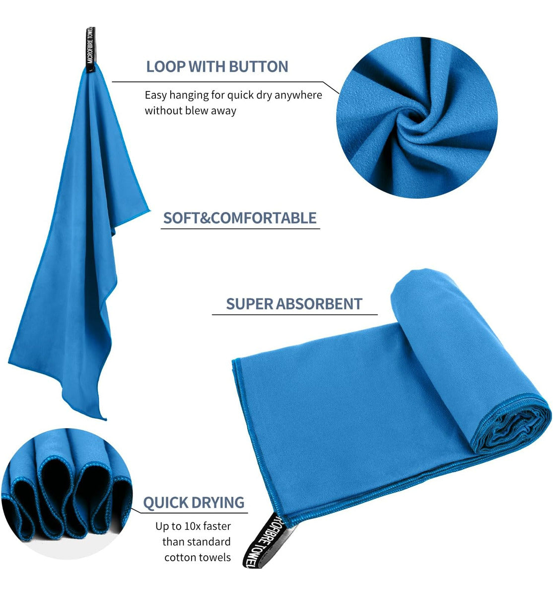 Toalla De Baño 3pcs Viaje Deportiva Microfiba Secado Rápido Color Azul Microfibra