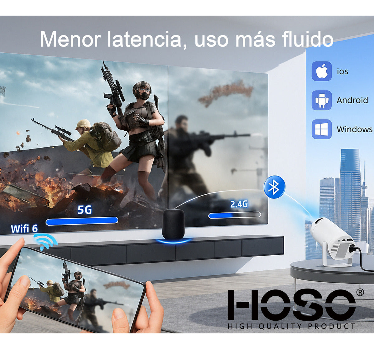 Proyector Portatil HOSO Android TV 1080p
