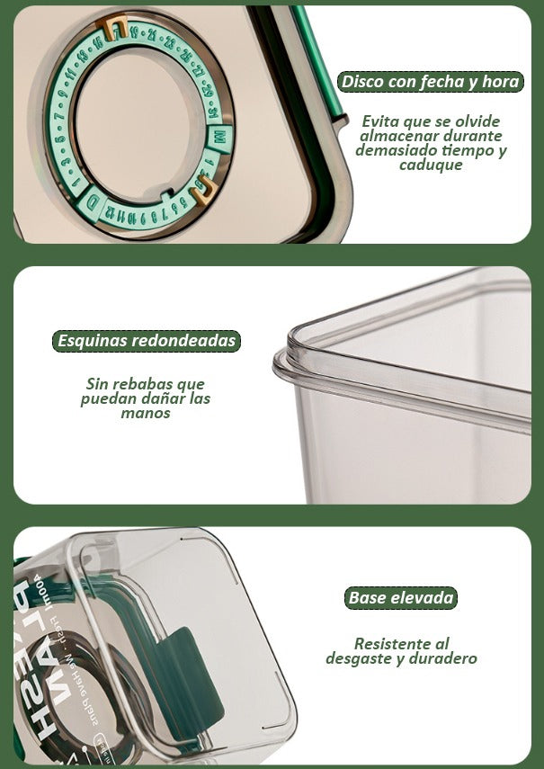 3 Frascos Herméticos Plástico Verde Oscuro Con Calendario