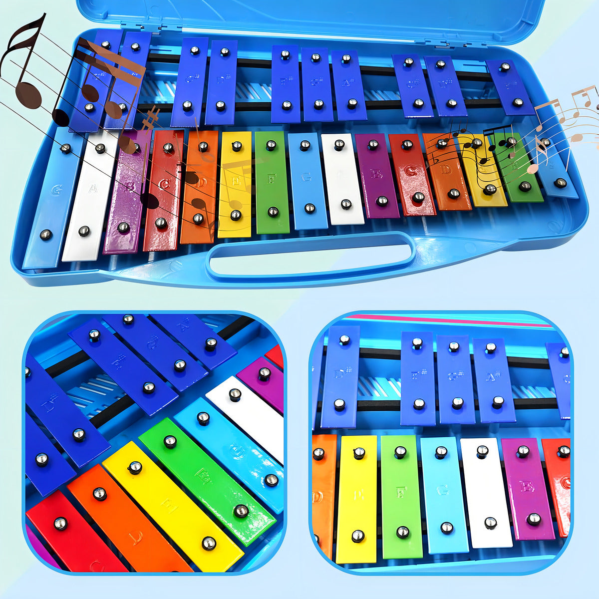 Metalófono Escolares 25 Notas Cromático Percusión 4 Colores Color Azul Acero