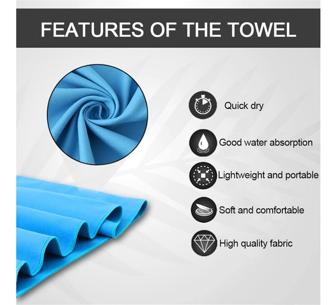 Toalla De Baño 3pcs Viaje Deportiva Microfiba Secado Rápido Color Azul Microfibra