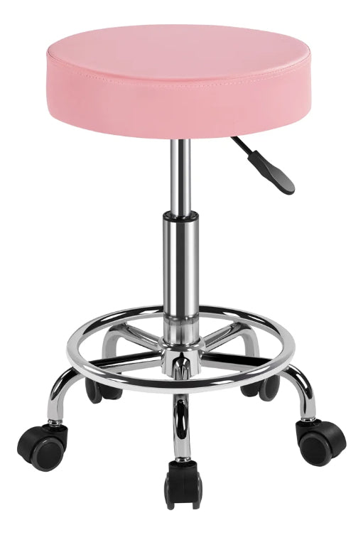 Piso Silla Taburete Bar Peluquería Barbería Spa Sube Y Baja Acabado De La Estructura Acero Color Rosa