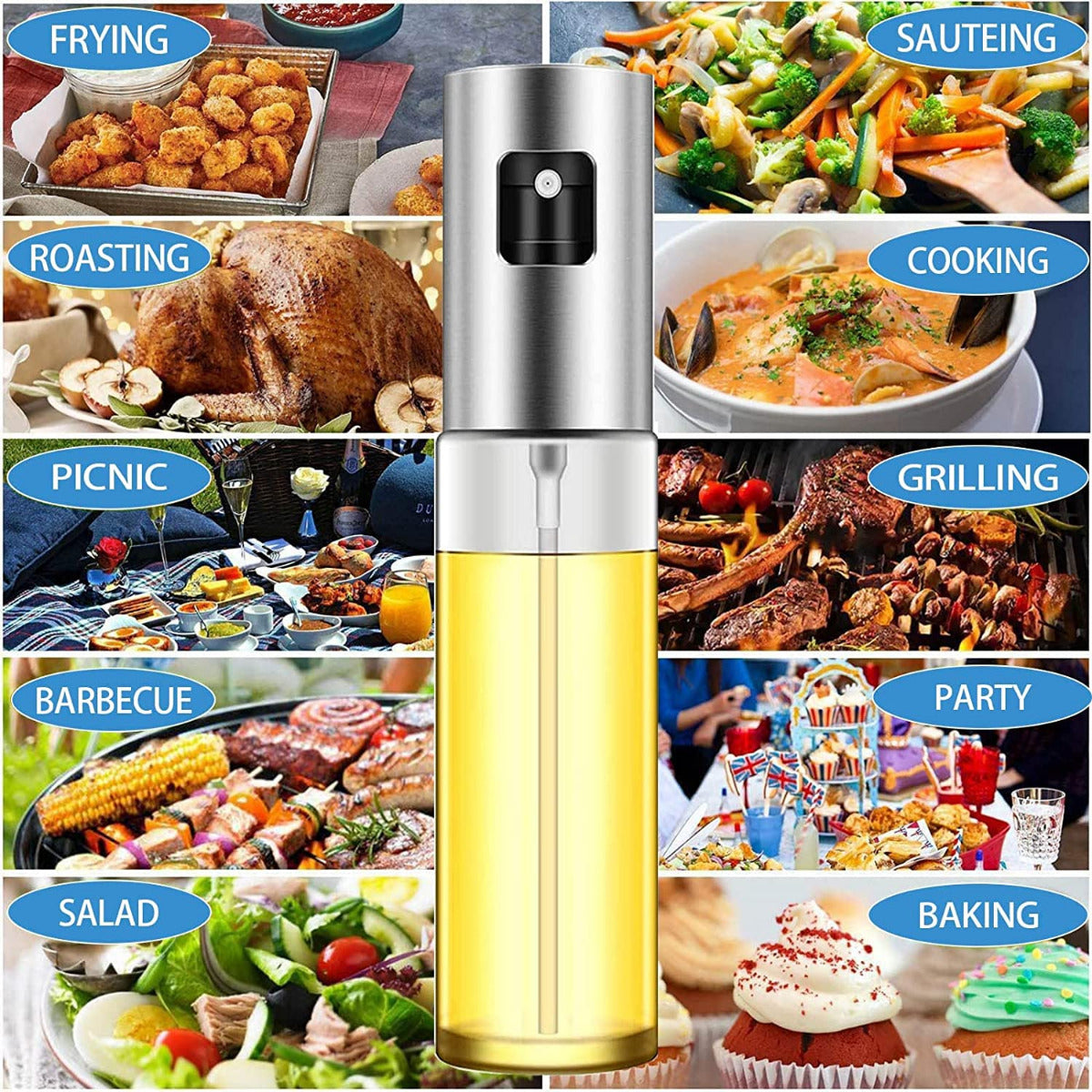 Rociador De Aceite Vinagre Spray Oil Vidrio Acero Inoxidable 100ml