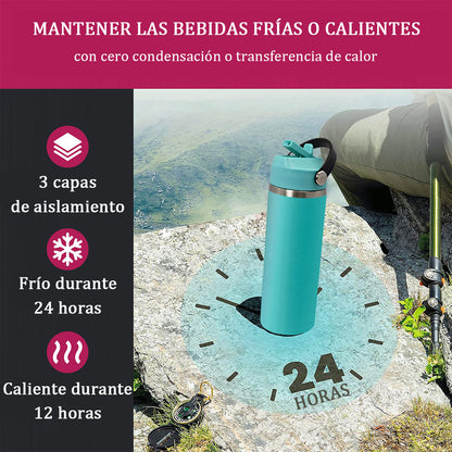 Termo Botella Agua Termica Acero Inoxidable Hoso + 2 Tapas