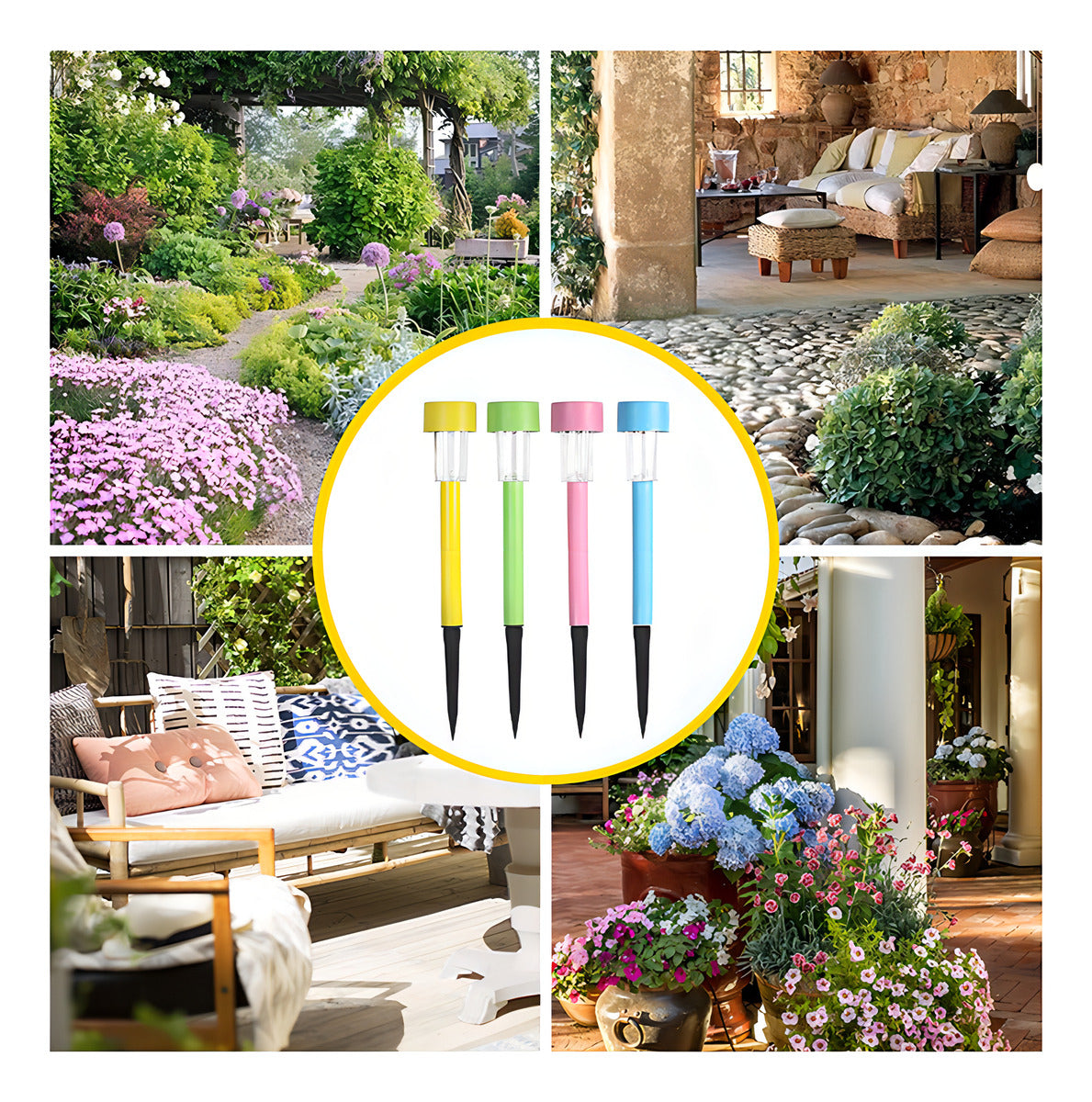 Luces Solares Exterior Lámpara Foco Jardín 10pcs 5colores Estructura Verde Claro