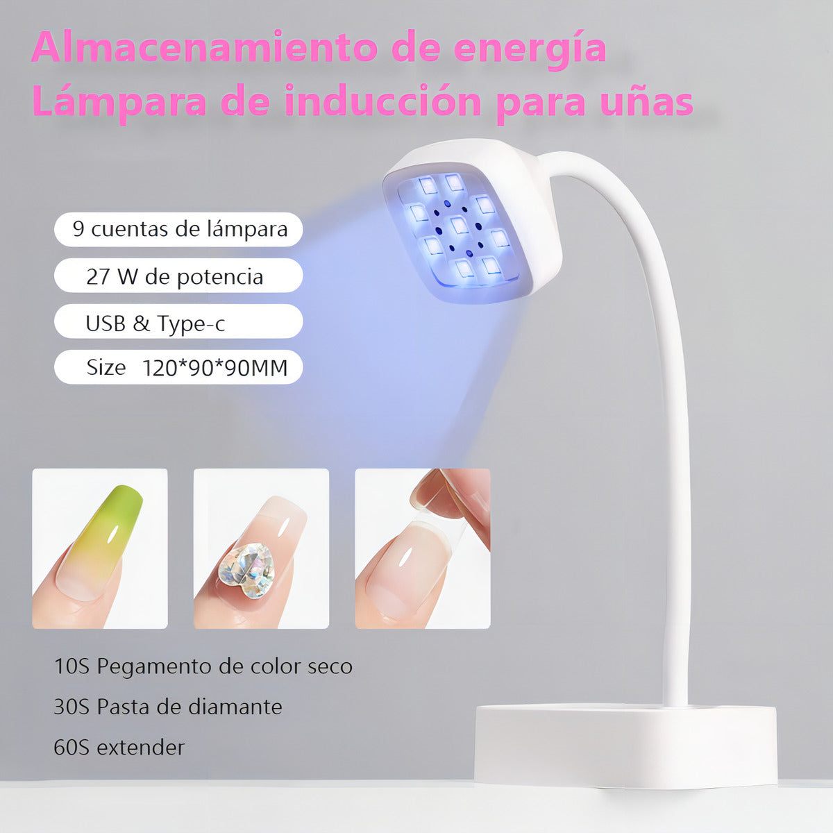 Lámpara Led Uñas Uv Manicure Gel 27w Blanco Sensor Automático Hoso