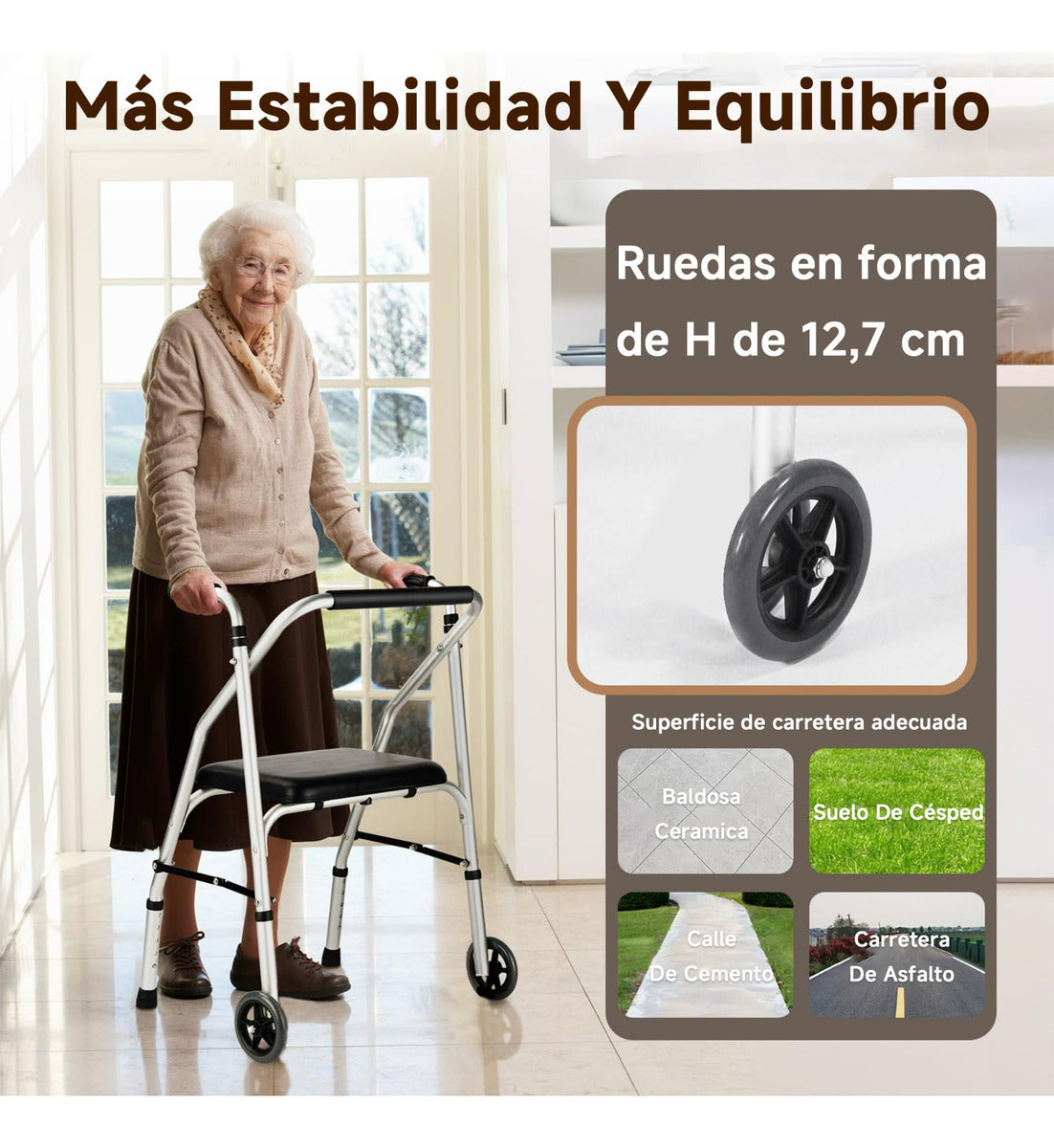 Andador Plegable Ortopédico Adulto Mayor Hoso 2 Ruedas Asiento Aluminio