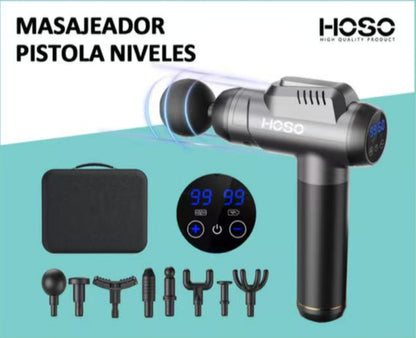 Pistola Masajeadora Hoso A2 99 Velocidades 8 Cabezales Inalámbrica Negro
