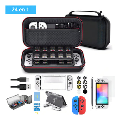 Estuche 24 En 1 Para Nintendo Switch Oled Con Lápiz Capacitivo Hoso Color Negro