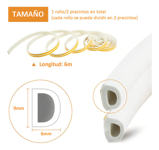 Burlete Hoso Tipo D Epdm Blanco 6m Incluye Adhesivo Para Puertas/ventanas