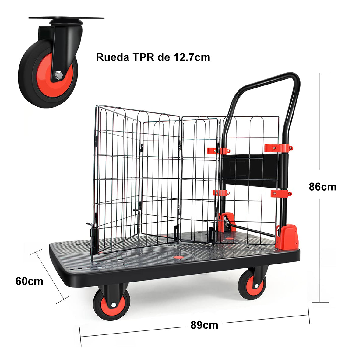 Yegua Carga Con Plataforma Plegable Jaula Extraíble 300kg