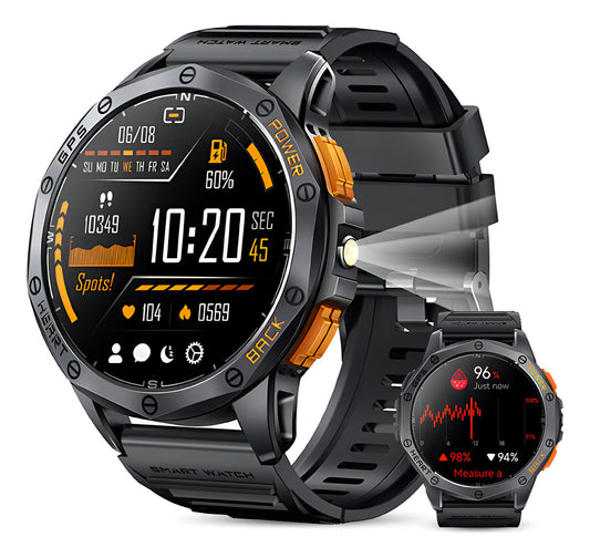 Militar Reloj Smartwatch Hombre Con Linterna Bluetooth Gps Caja Negro