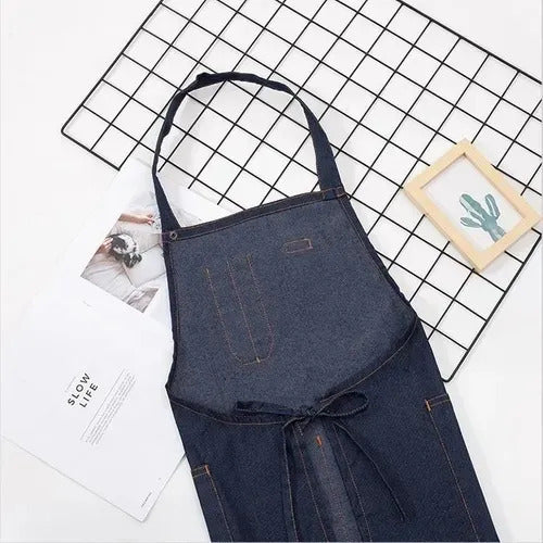Pechera Delantal Barbería O Peluquería Jeans Azul Liso