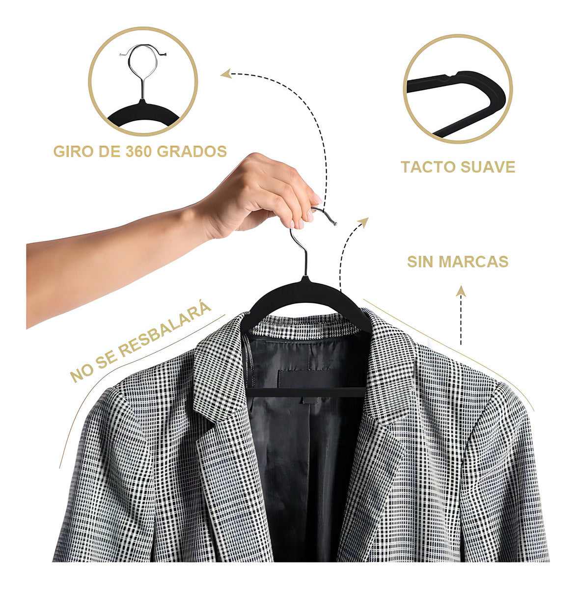 Colgadores De Ropa Hoso Set 30u Terciopelo Antideslizante Negro