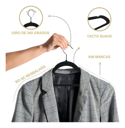 Colgadores De Ropa Hoso Set 30u Terciopelo Antideslizante Negro