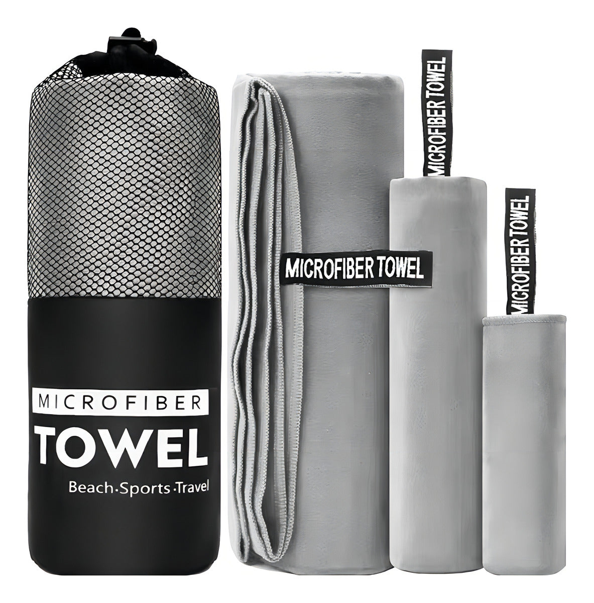 Toalla De Baño Viaje Deportiva Microfiba Secado Rápido 3pcs Color Gris Microfibra
