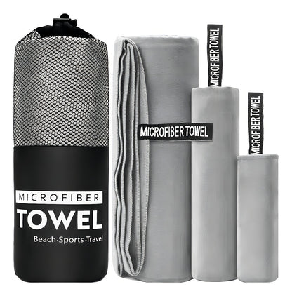 Toalla De Baño Viaje Deportiva Microfiba Secado Rápido 3pcs Color Gris Microfibra