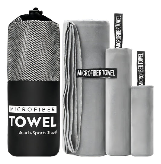 Toalla De Baño Viaje Deportiva Microfiba Secado Rápido 3pcs Color Gris Microfibra